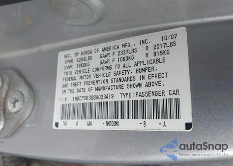 2008 Honda Accord 2.4 Lx from USA, damaged, VIN 1HGCP26308A023419